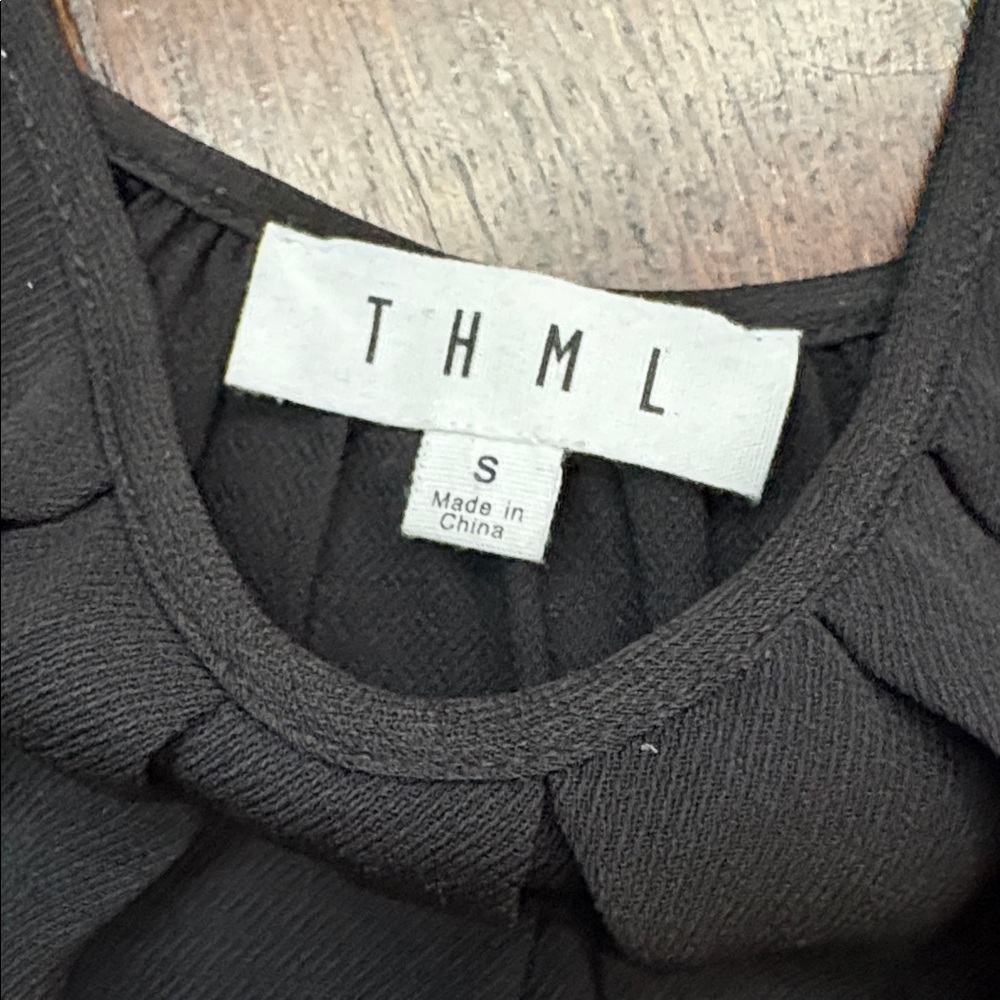 THML Black Ruffled Sleeveless Top with Aztec print at bottom - Picture 2 of 4